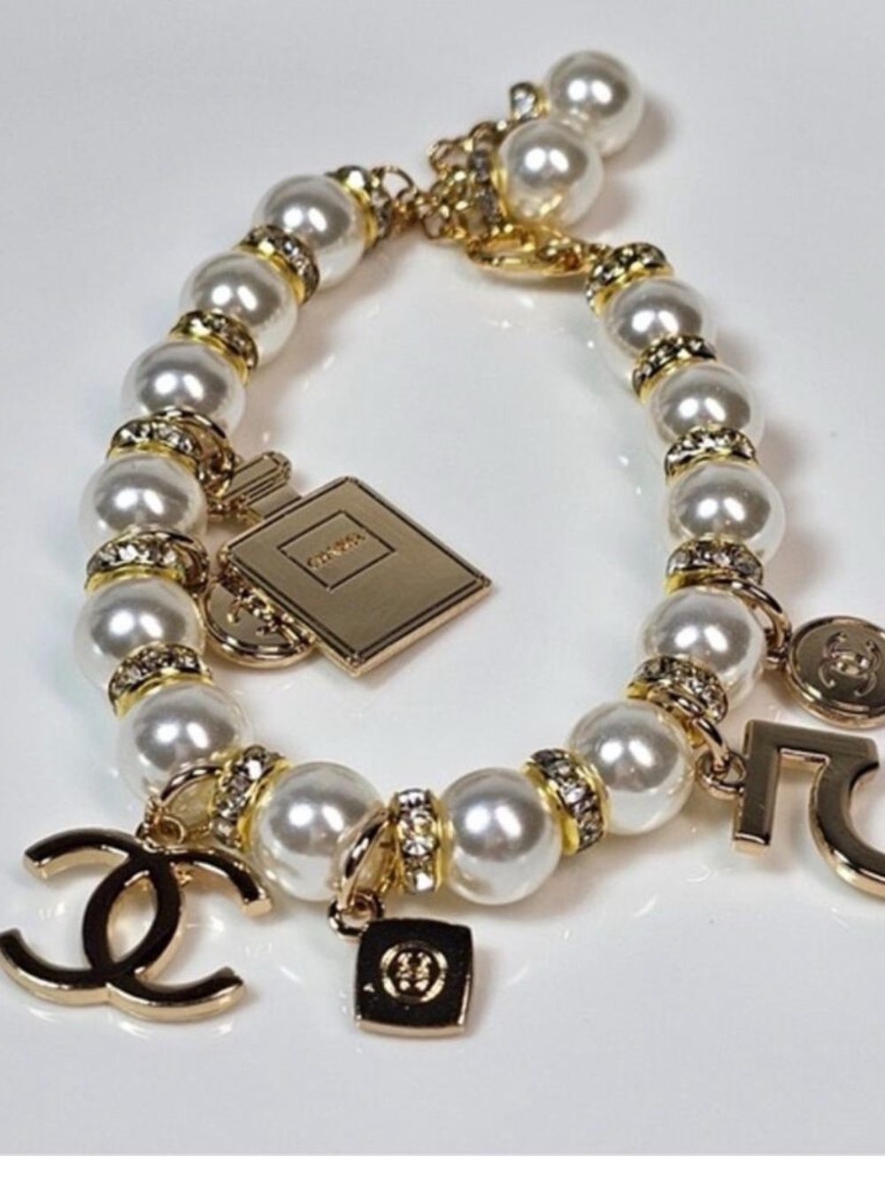 GWP Chanel inspiration!!Gold-Tone & Pearl Charm Bracelet